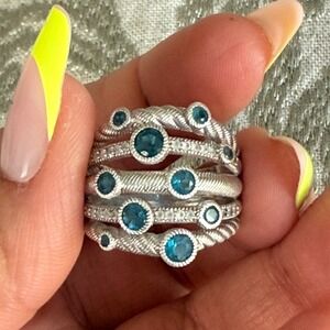 Judith Ripka Sterling Silver Blue Topaz‎ Multi-Stone Statement Cocktail Ring